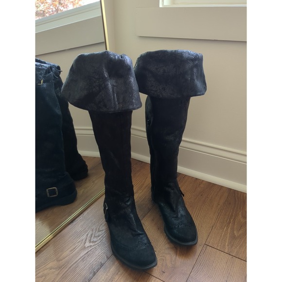Vintage Luxury  Women's Tall Italian Leather Velvet‎ Lined Boots Size 7 - Picture 1 of 12
